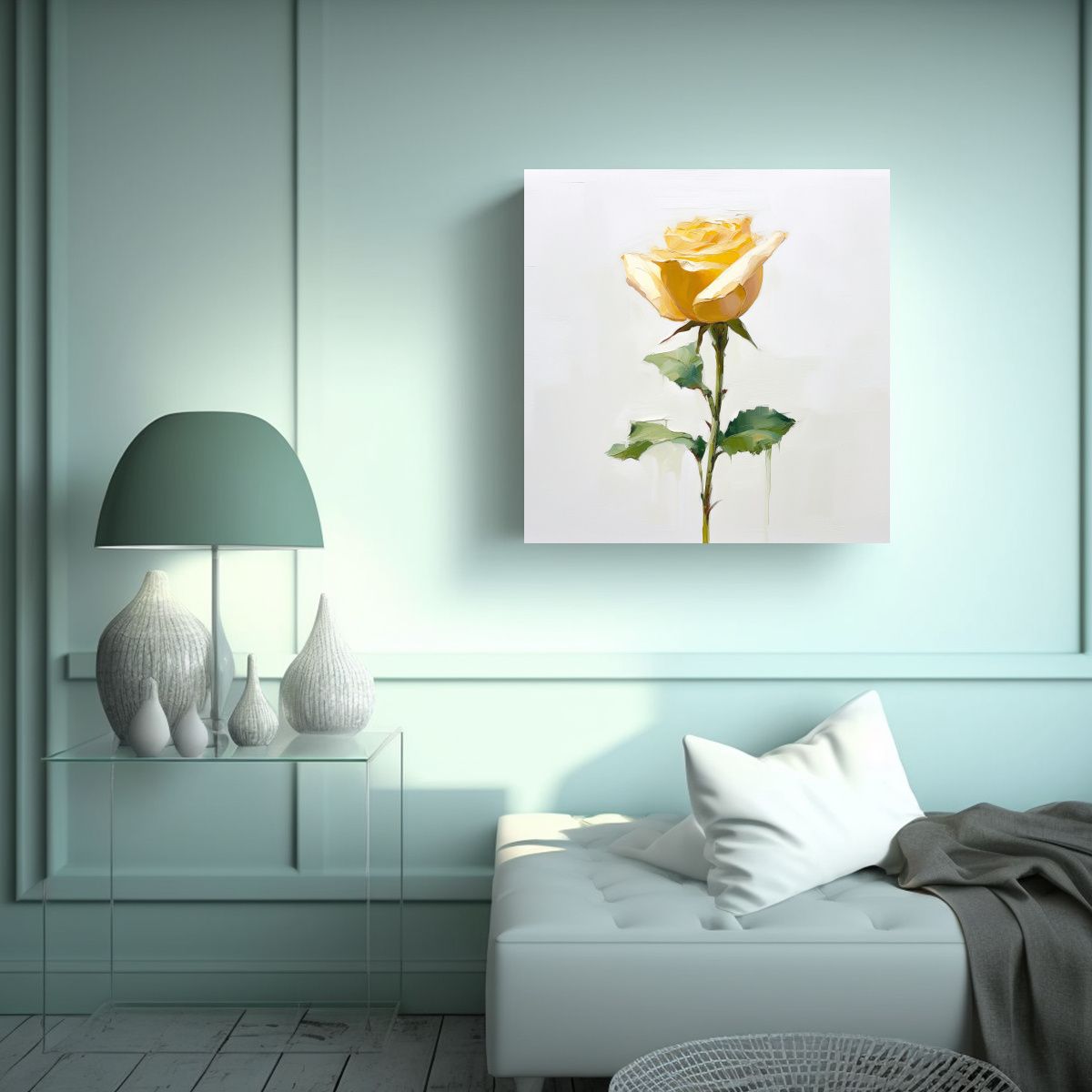 GENERICO - Pintura De Rosa Amarilla Única En Lienzo Para 90x90 Cm