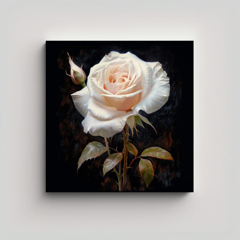 GENERICO - Lienzo Colorido Con Rosa Blanca En Fondo Negro 50x50 Cm