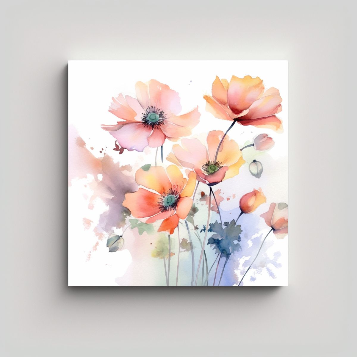 GENERICO - Cuadros Decorativos Comedor Flores Acuarelas 90x90 Cm