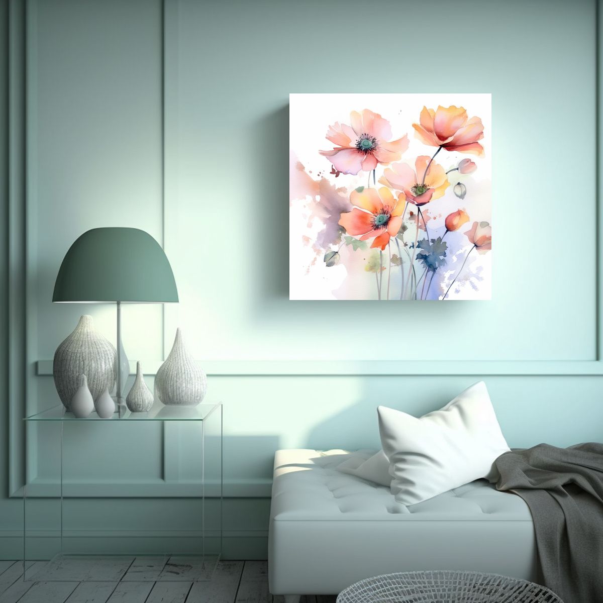 GENERICO - Cuadros Decorativos Comedor Flores Acuarelas 90x90 Cm