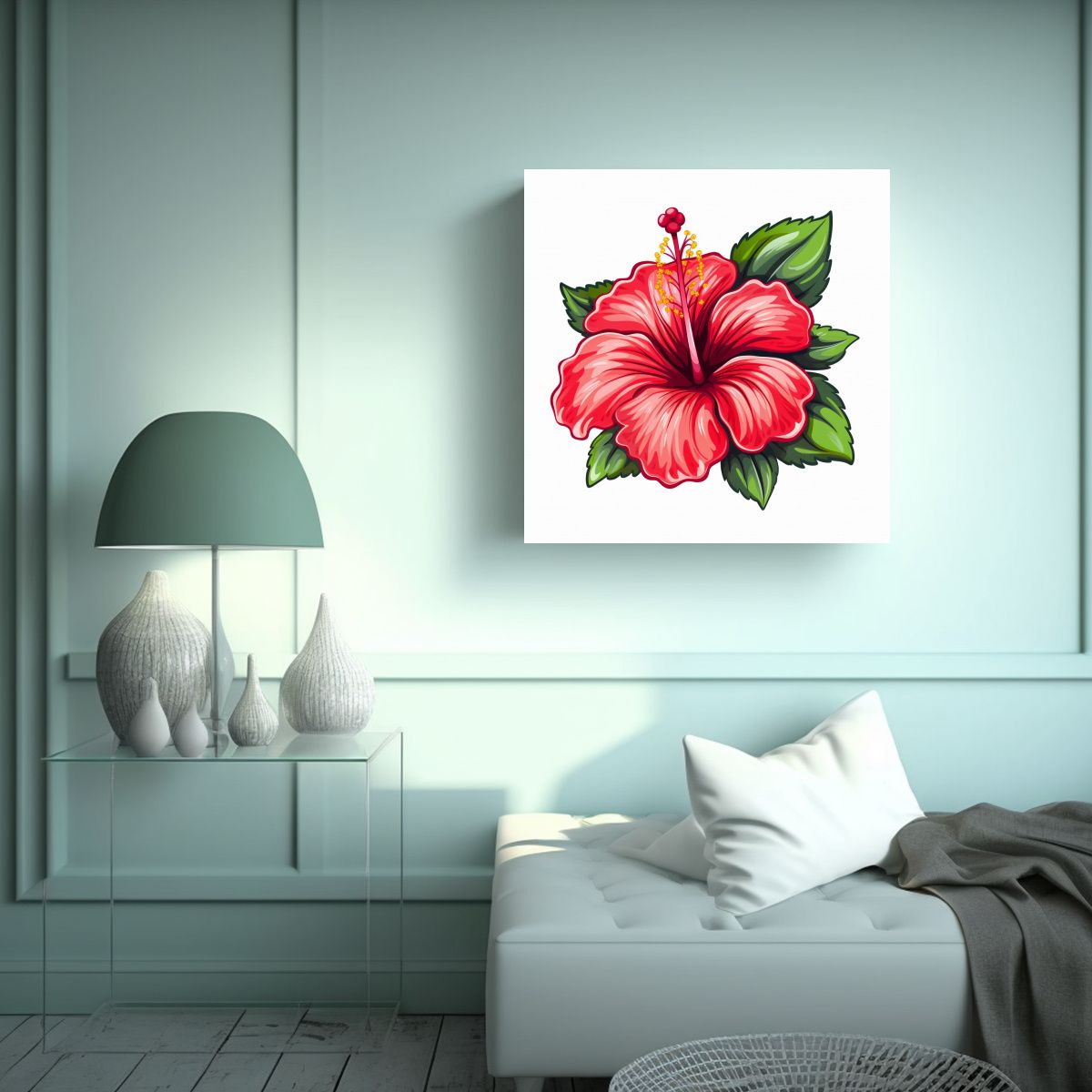 GENERICO - Cuadro Moderno De Hibisco: Tela En Bastidor Con 50x50 Cm