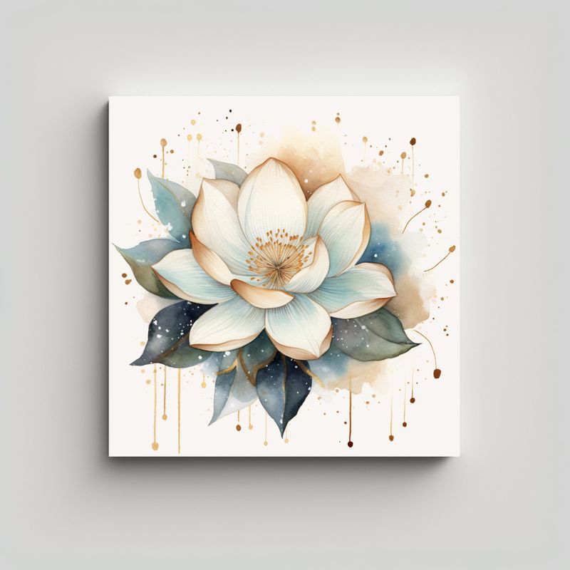GENERICO - Cuadro Acuarela Boho De Loto Blanco Para Baño - 80x80 Cm