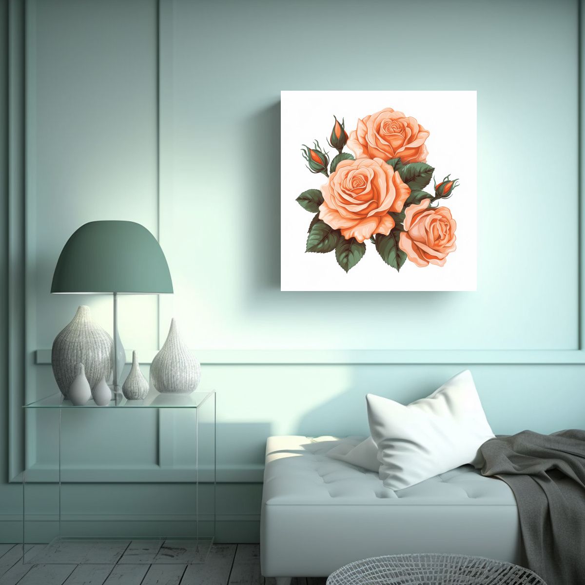 GENERICO - Arte Mural Floral Rosa Calida Para Comedor En 50x50 Cm