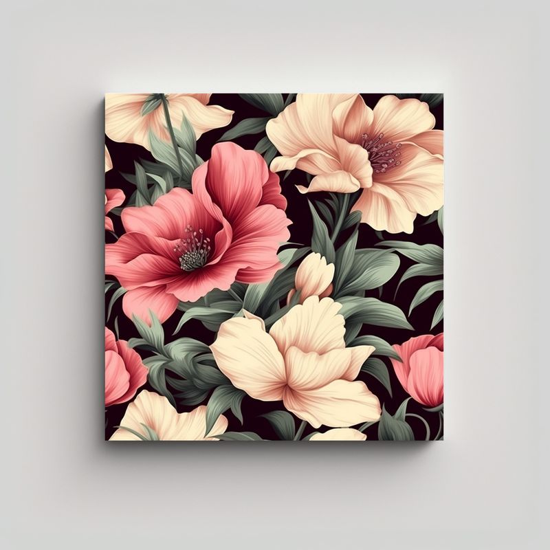 GENERICO - Floral Vintage Sublimada Lienzo Pintura Rosa 60x60 Cm