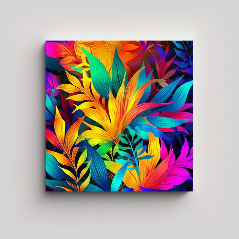 GENERICO - Arte Mural Botánico Multicolor Neón, Cuadro De 90x90 Cm