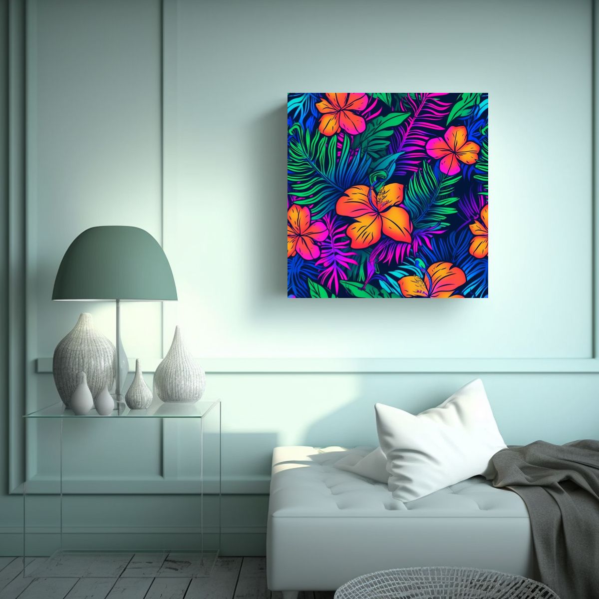 GENERICO - Vanguardia Hogar Deco Flores Nocturnas Neon Miami 50x50 Cm.