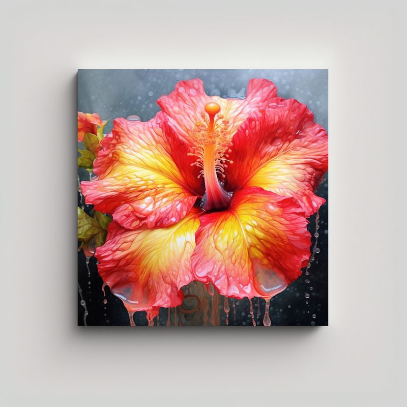 GENERICO - Hibiscus Aqua Arte Pintura Decorativa Cuadro 50x50 Cm