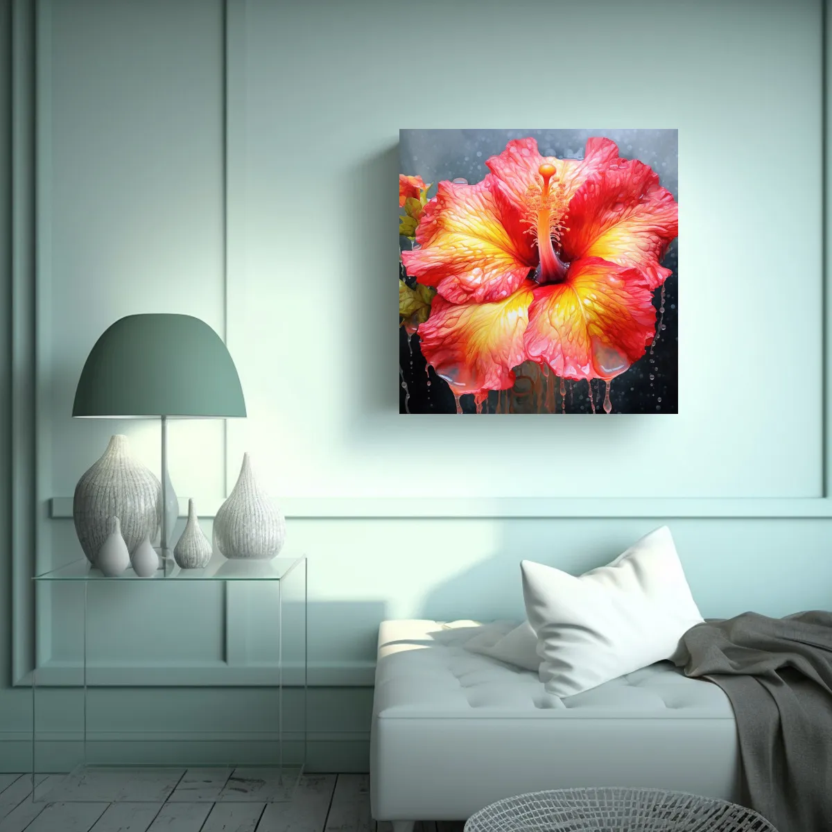 GENERICO - Hibiscus Aqua Arte Pintura Decorativa Cuadro 50x50 Cm