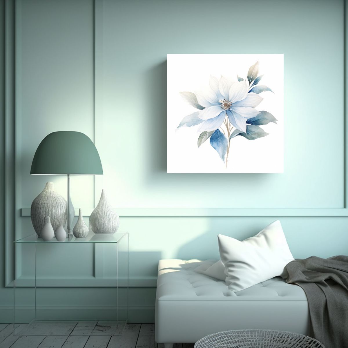 GENERICO - Arte Vanguardia Acuarela Luz Plata Azul Flores 60x60 Cm