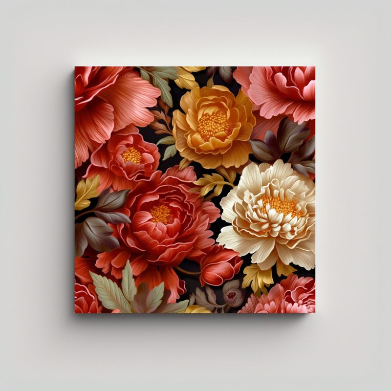 GENERICO - Poderoso Lienzo Decorativo 3D Peonia Rojo Naranja 50x50 Cm