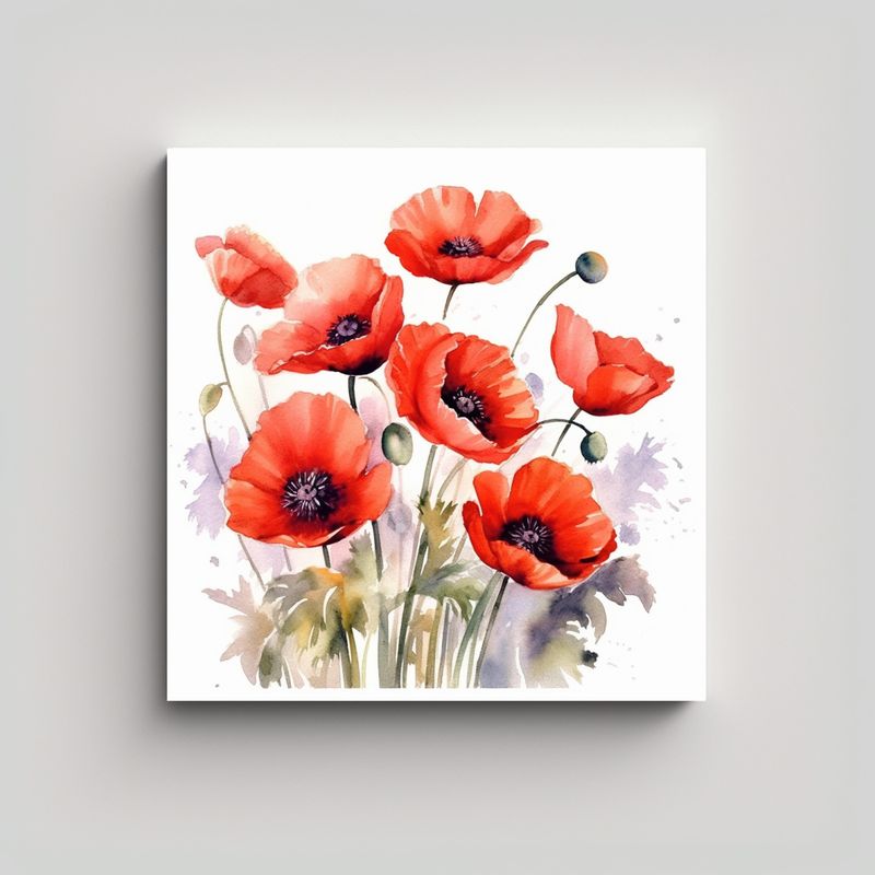 GENERICO - Ilustración Acuarela Flores De Amapola Poder 90x90 Cm
