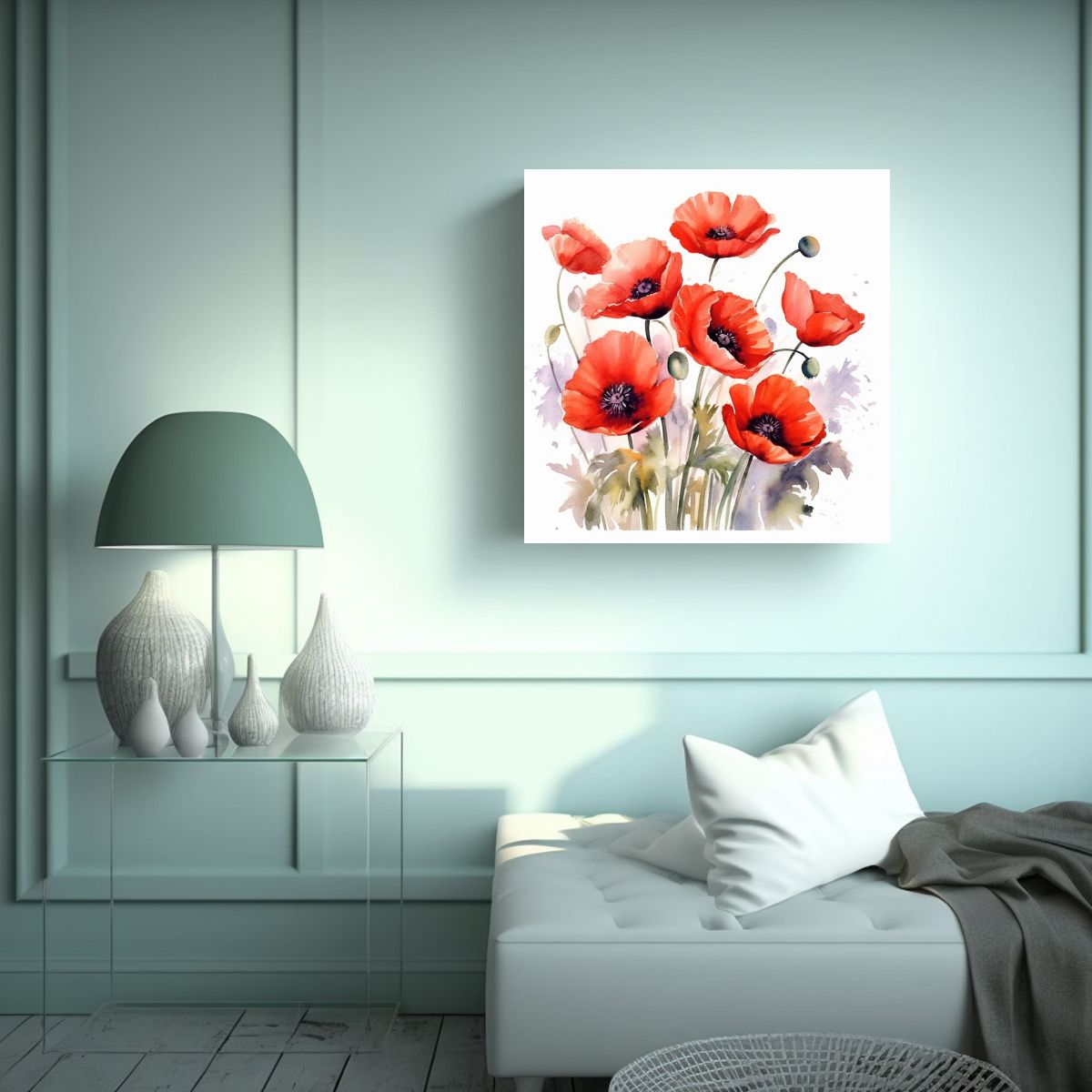 GENERICO - Ilustración Acuarela Flores De Amapola Poder 70x70 Cm