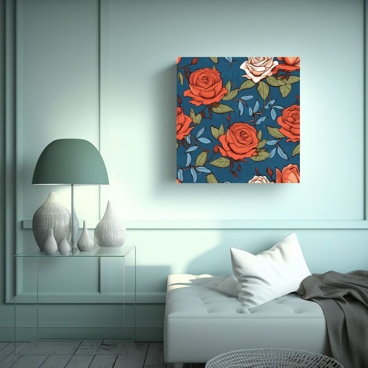 GENERICO - Tela De Rosas Movimiento Alegre En Bastidor Para 50x50 Cm