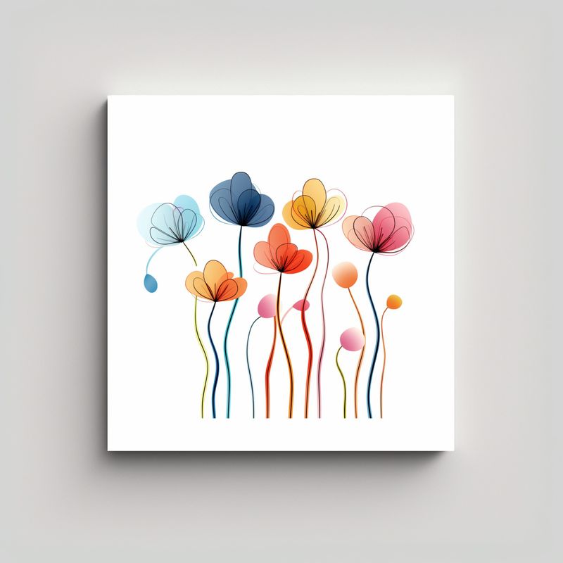 GENERICO - Arte Minimalista De Flores Líneas Coloridas Para 60x60 Cm