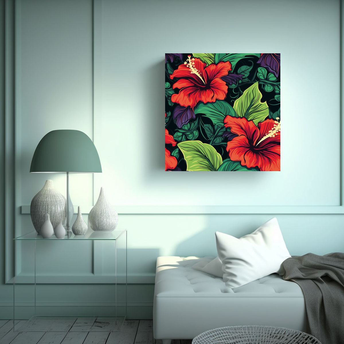 GENERICO - Arte Gótico Vectorial Colorido Con Hojas Verdes 80x80 Cm