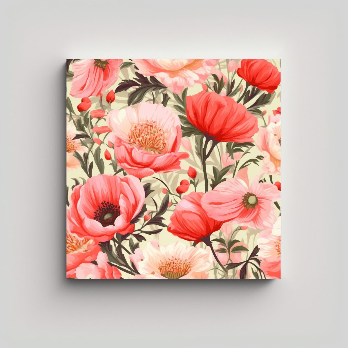 GENERICO - Pintura Decorativa Tela Bastidor Flores Crema 60x60 Cm