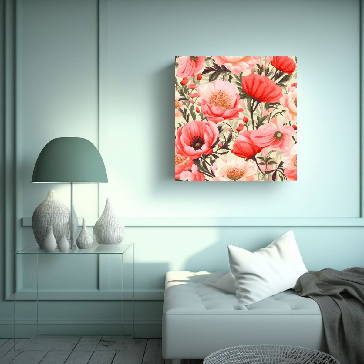 GENERICO - Pintura Decorativa Tela Bastidor Flores Crema 60x60 Cm