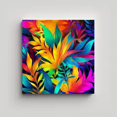 GENERICO - Arte Mural Botánico Multicolor Neón, Cuadro De 60x60 Cm
