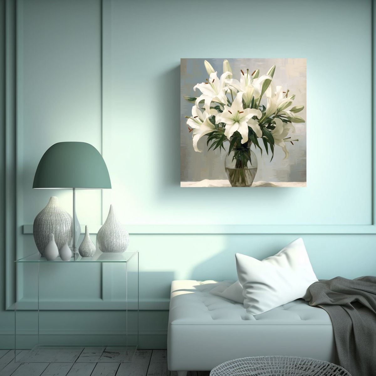 GENERICO - Cuadro Inspiración Cultural, Lirios Blancos, 50x50 Cm