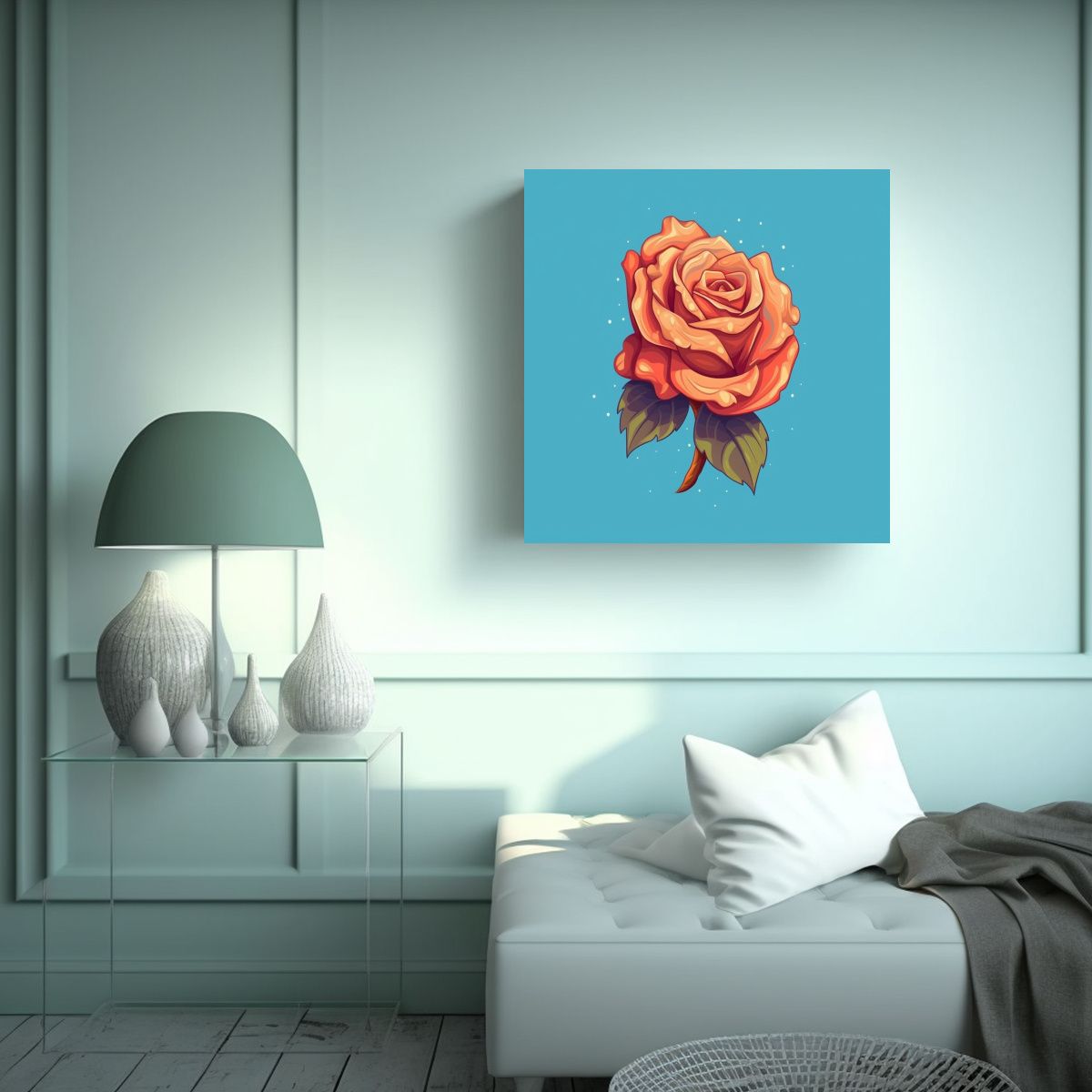 GENERICO - Ilustración Estética De Rosa En Estilo 80x80 Cm.