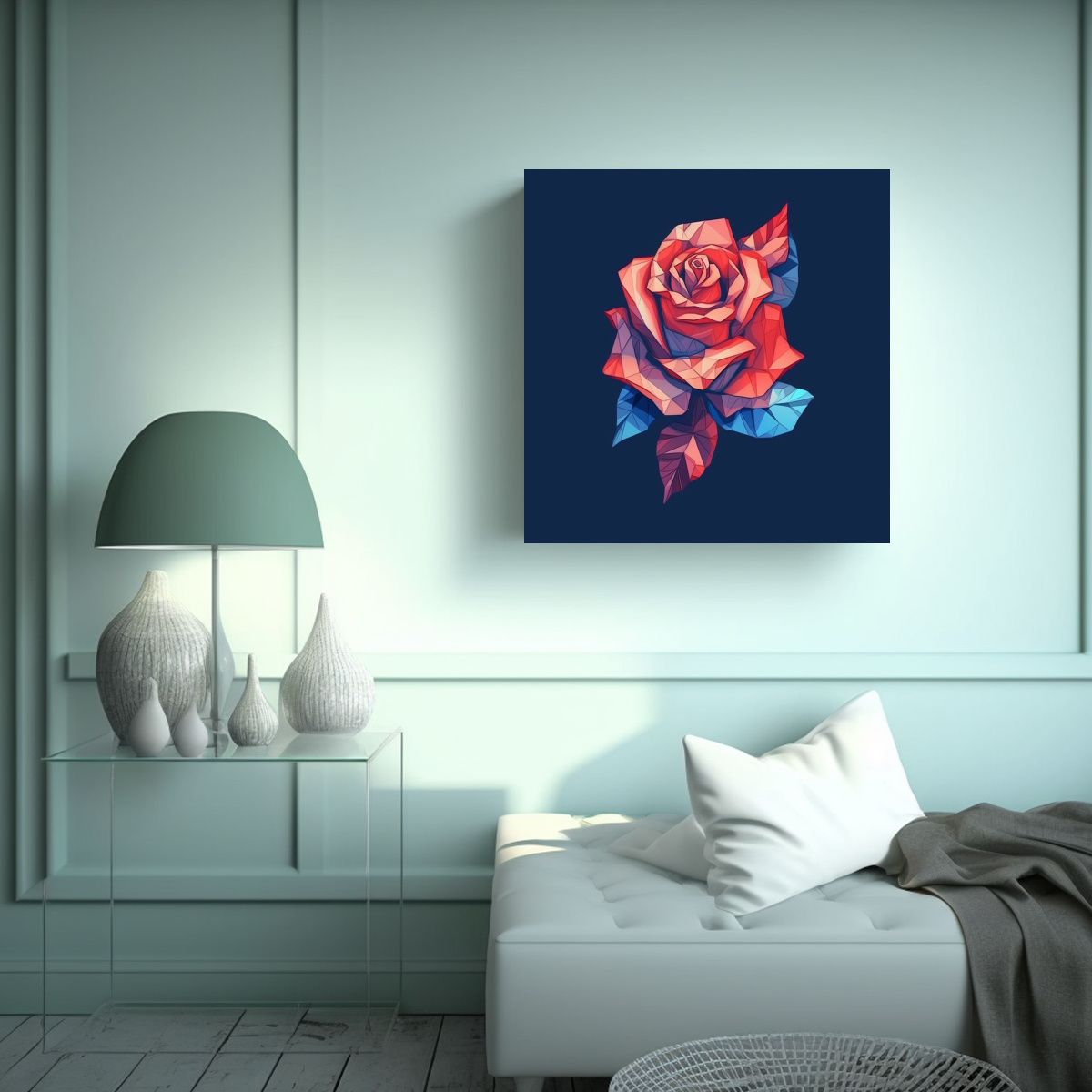 GENERICO - Ilustración Isométrica De Rosa 2D Conceptual En 60x60 Cm