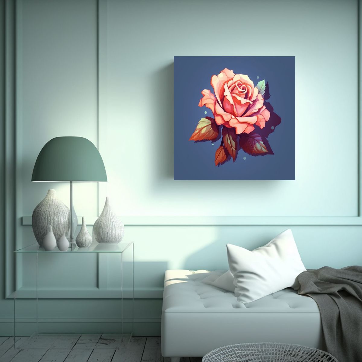 GENERICO - Ilustración Isométrica 2D Rosa Minimalista Arte 80x80 Cm