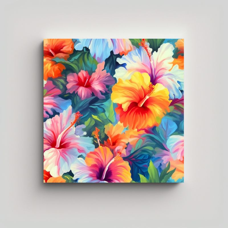 GENERICO - Exótico Paisaje Hawaiano, Diseño Floral, Cuadro 70x70 Cm
