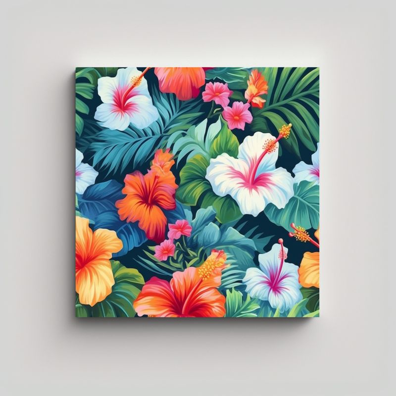 GENERICO - Hermoso Paisaje Hawaiano Con Patrones Florales 90x90 Cm