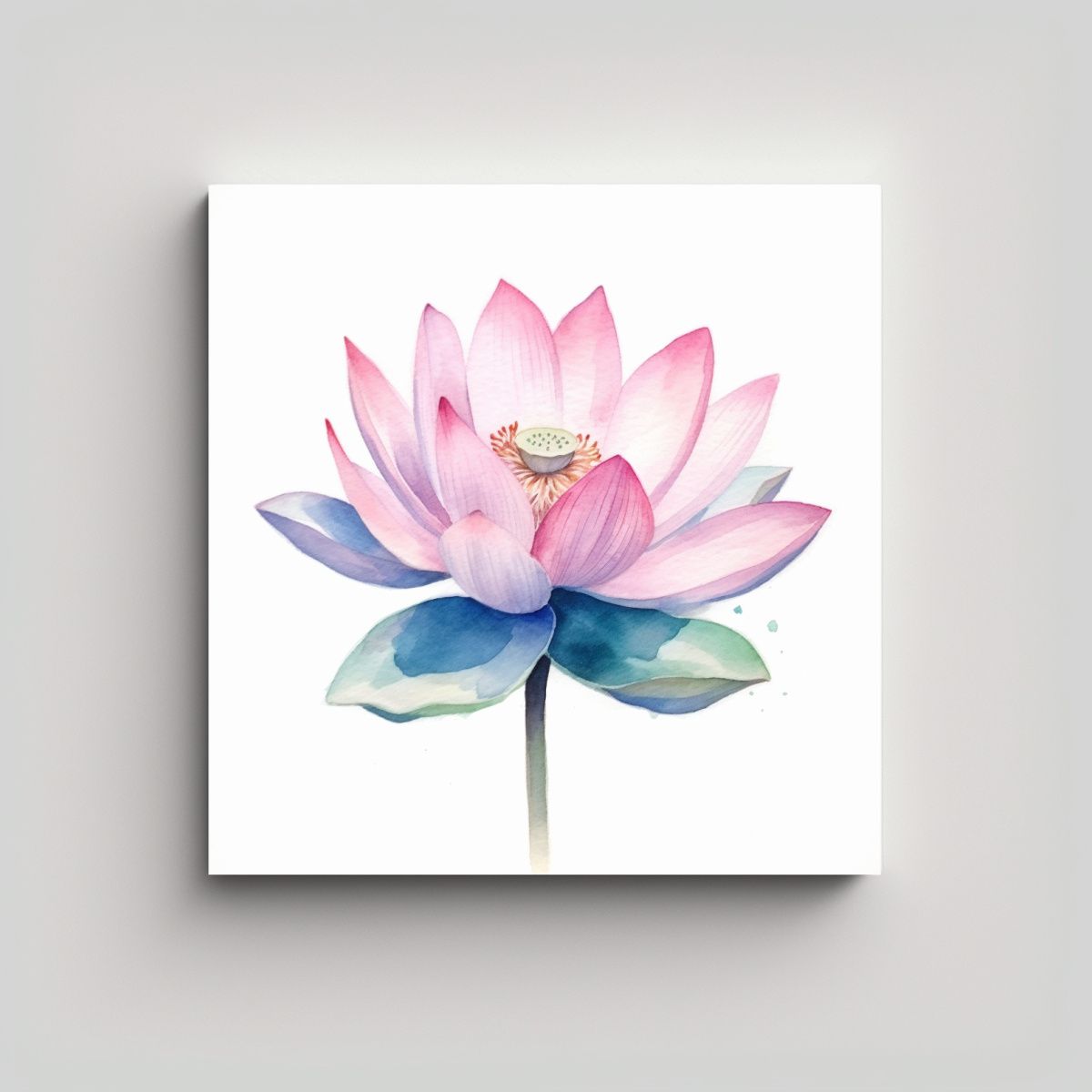 GENERICO - Cuadro Acuarela Loto Sencillo, Composición 70x70 Cm