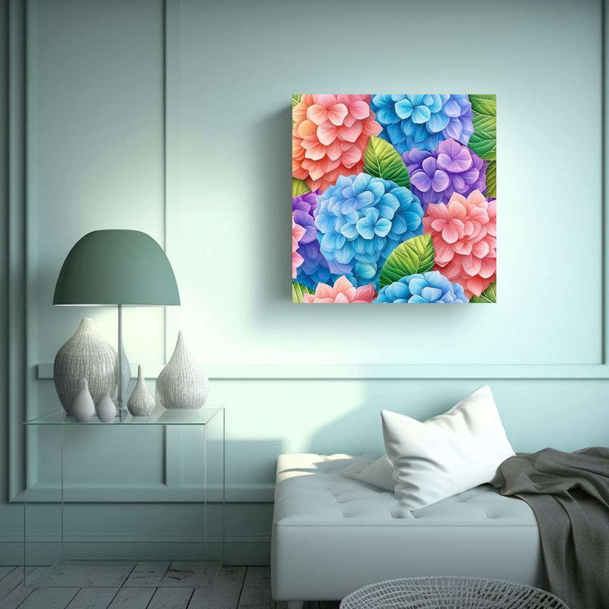 GENERICO - Arte Tela Sublimada Majestuosa Hydrangea Colorida 60x60 Cm