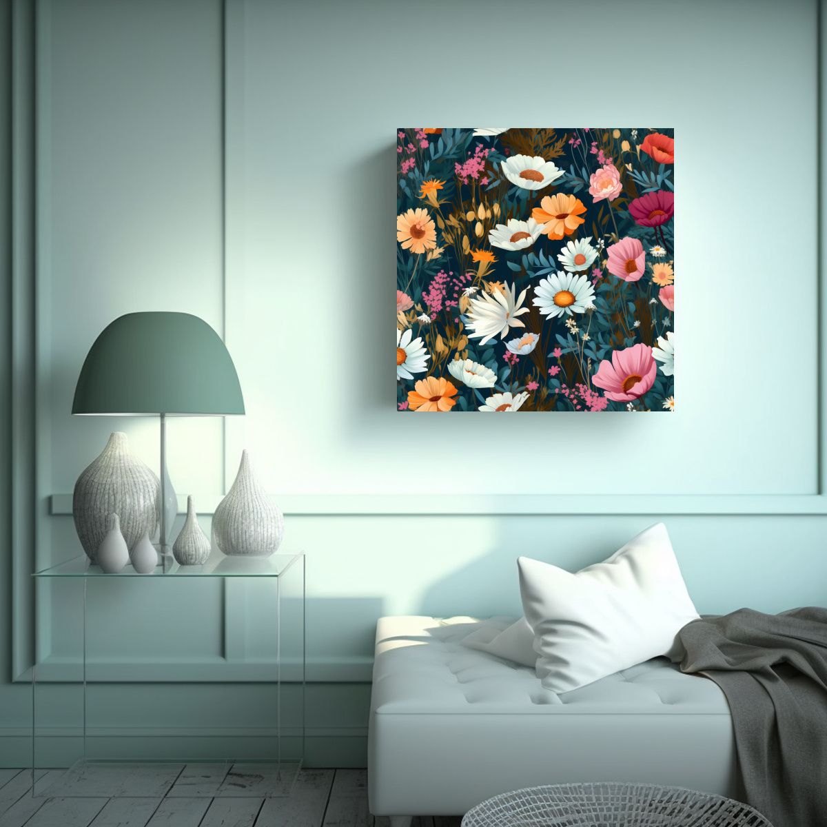 GENERICO - Pintura Decorativa De Flores En Campo Moderno Y 80x80 Cm