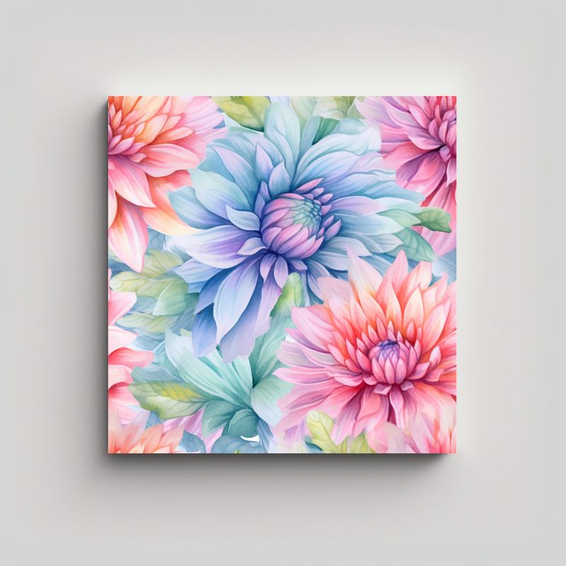 GENERICO - Vintage Lienzo Salon Acuarela Flores Suaves Alta 80x80 Cm
