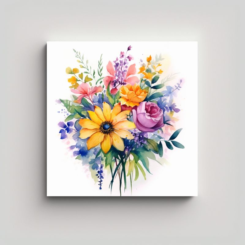 GENERICO - Decoración Floral Acuarela Arte De Pared 90x90 Cm