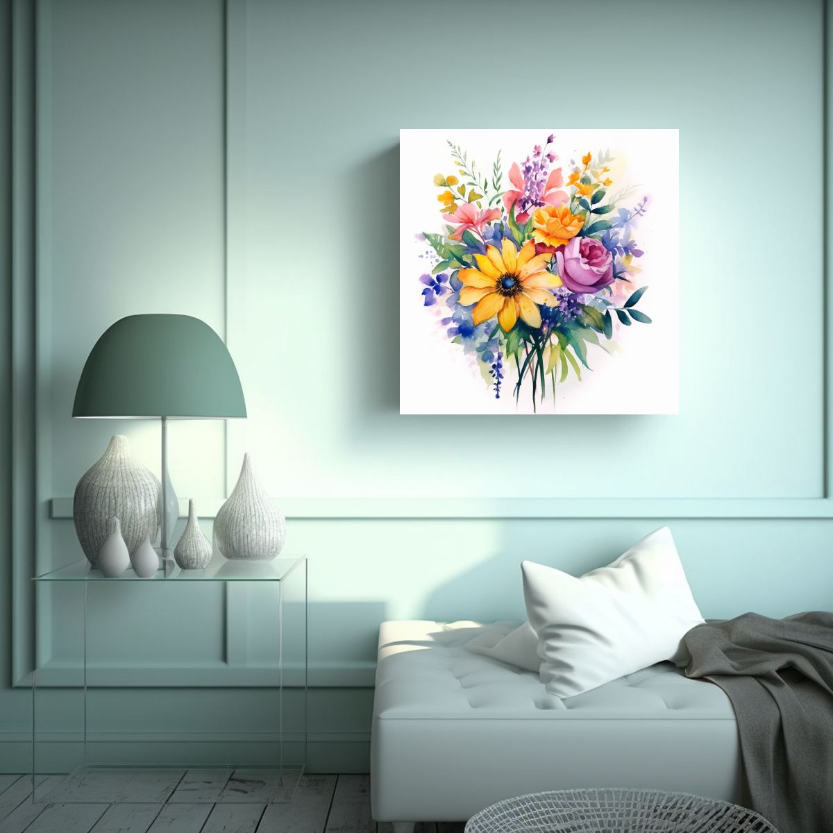 GENERICO - Decoración Floral Acuarela Arte De Pared 90x90 Cm