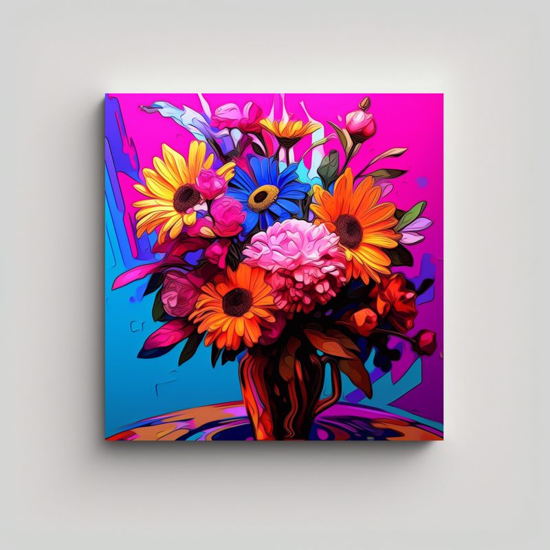 GENERICO - Pintura Decorativa Lienzo Espacio Pop Arte Floral 60x60 Cm