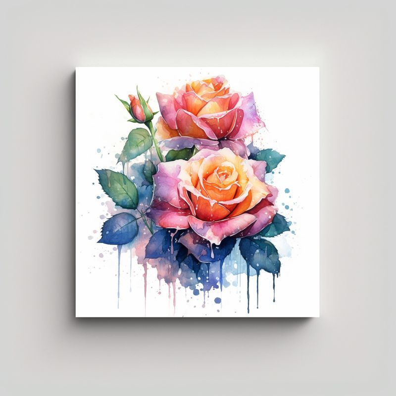 GENERICO - Bastidor De Tela Clásico Con Rosas Acuarela 70x70 Cm