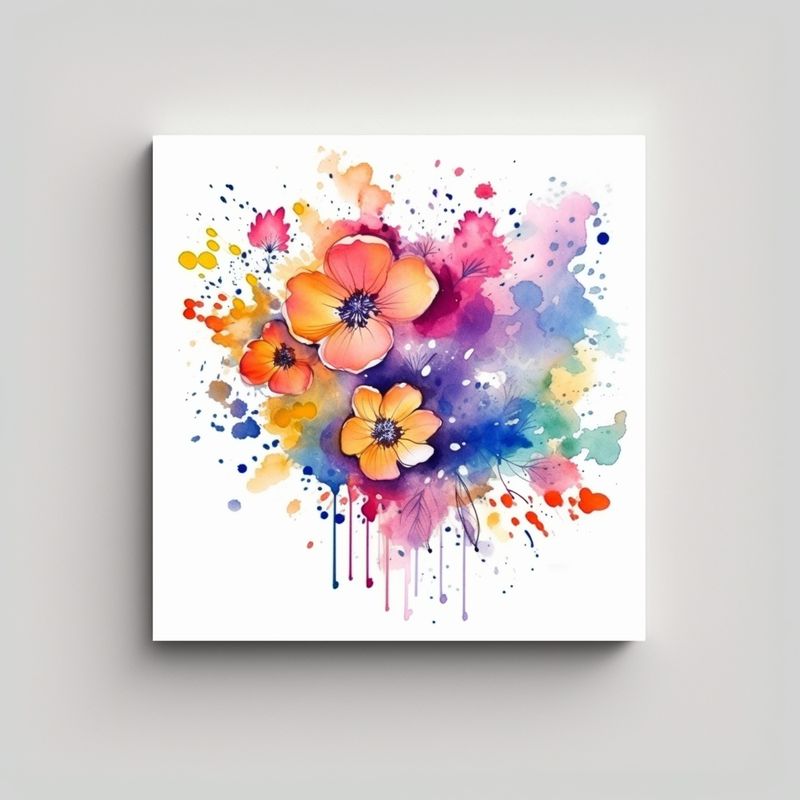 GENERICO - Cuadro Decorativo Flores Acuarela Colorido Estilo 70x70 Cm