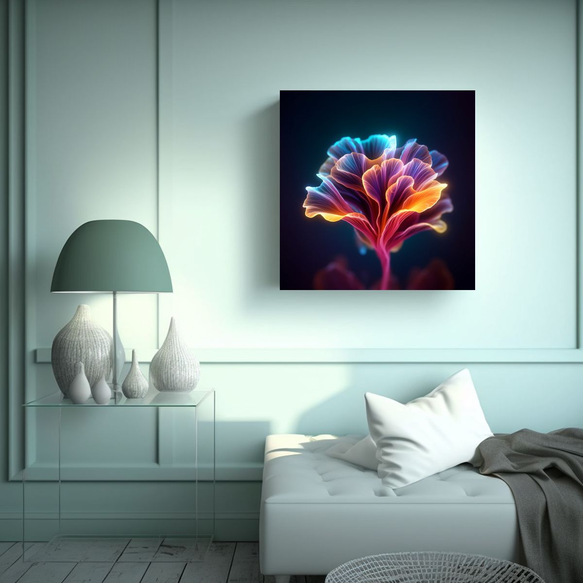 GENERICO - Bioluminiscente Abstracto Floral Composición 70x70 Cm