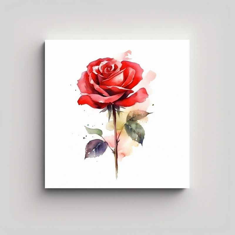 GENERICO - Cuadro Vintage Acuarela Hermosa Rosa Roja Estilo 80x80 Cm