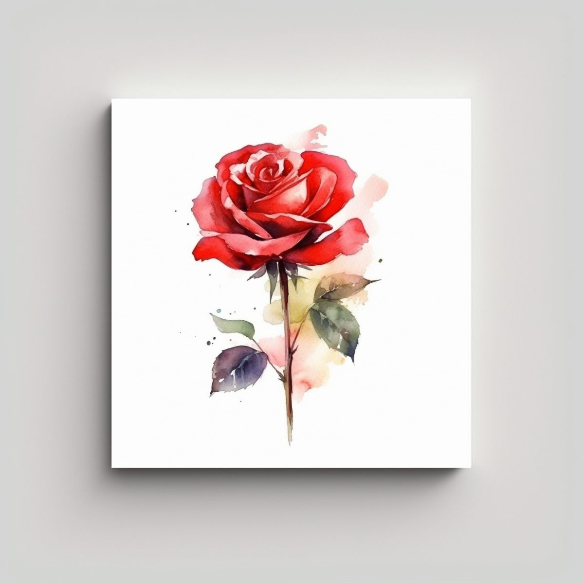 GENERICO - Cuadro Vintage Acuarela Hermosa Rosa Roja Estilo 50x50 Cm