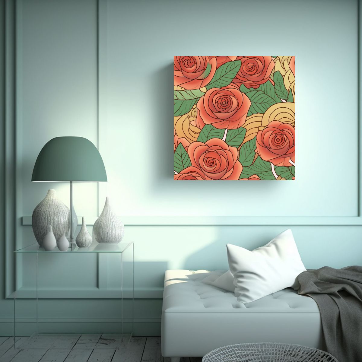 GENERICO - Pintura Decorativa Atardecer Africano Rosa Verde 90x90 Cm