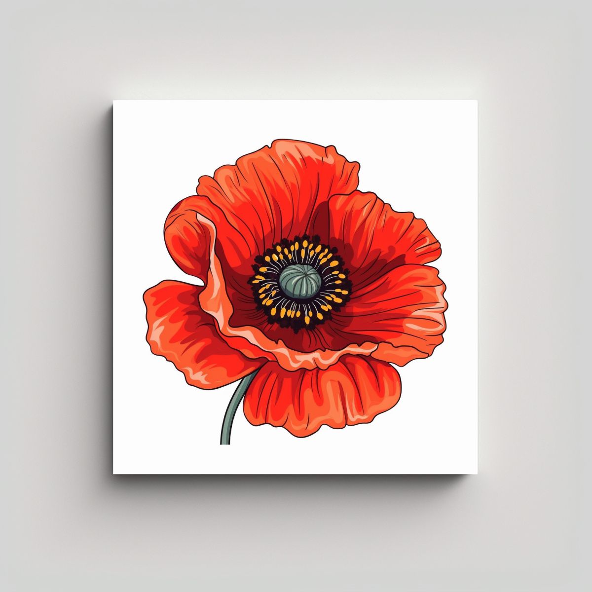 GENERICO - Arte Vectorial Poppy Flower Ilustración Simple 80x80 Cm