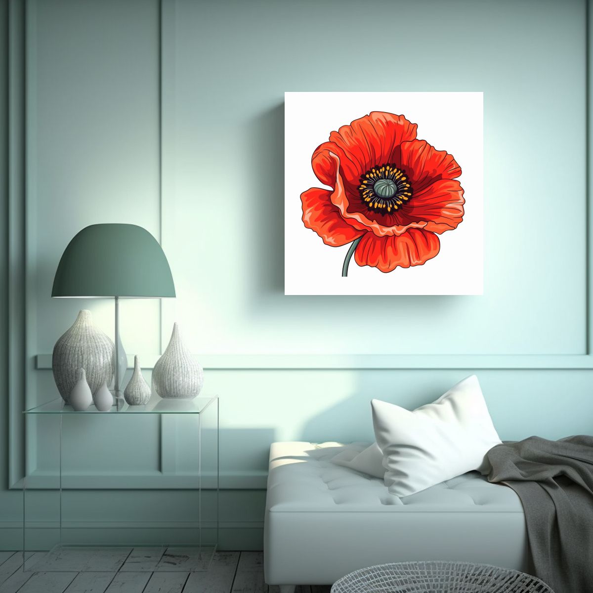 GENERICO - Arte Vectorial Poppy Flower Ilustración Simple 80x80 Cm