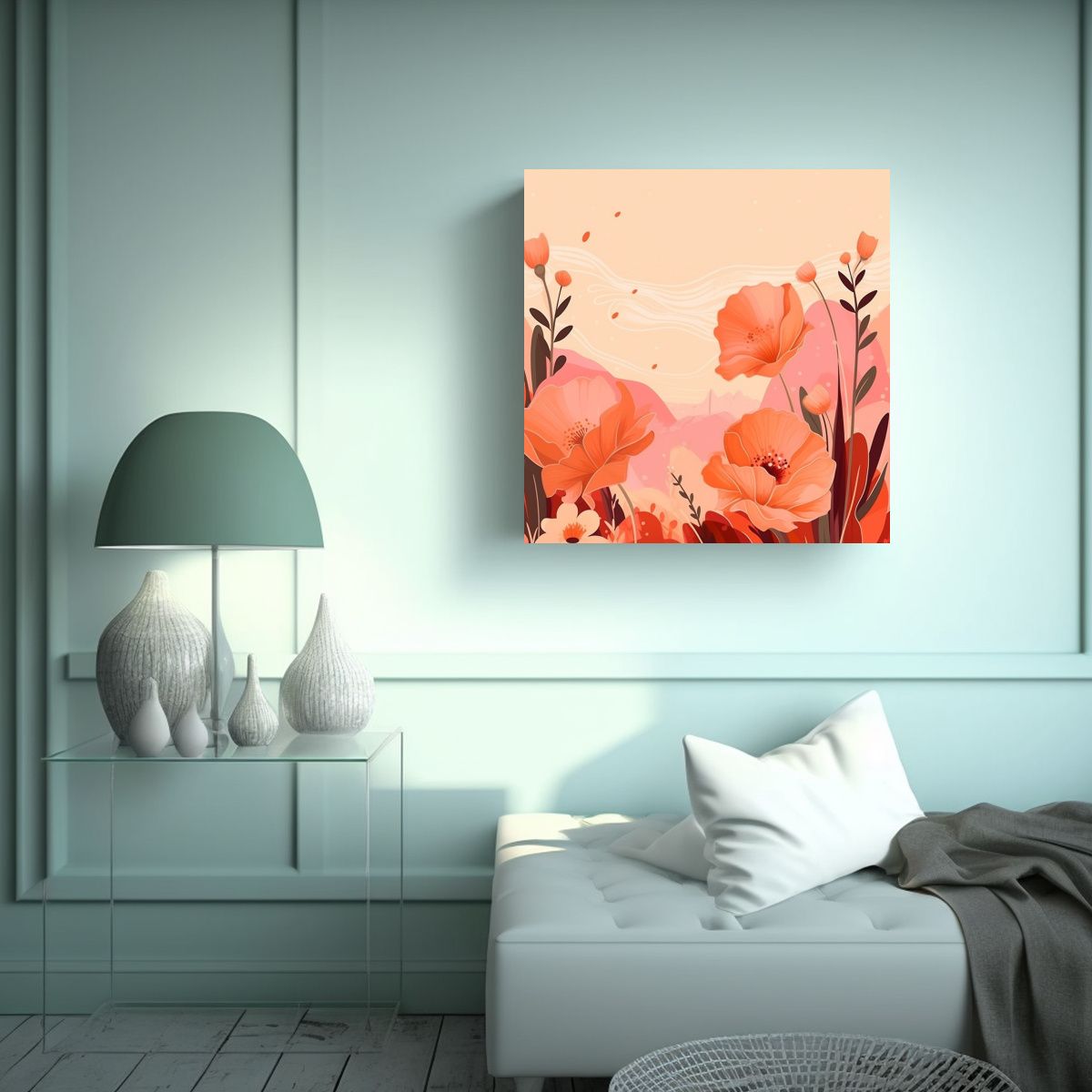 GENERICO - Arte Pared Linda Melocotón Con Flores Prensadas 80x80 Cm