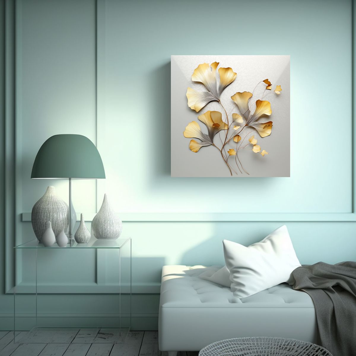 GENERICO - Ginkgo Hojas Metálicas Estilo Lienzo Arte 90x90 Cm