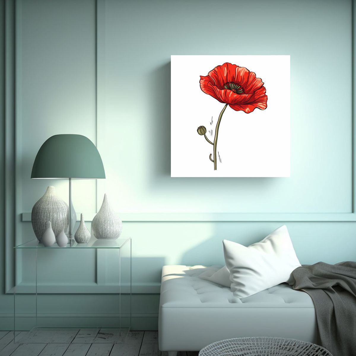 GENERICO - Arte Vectorial Estético De Flor De Amapola En 80x80 Cm