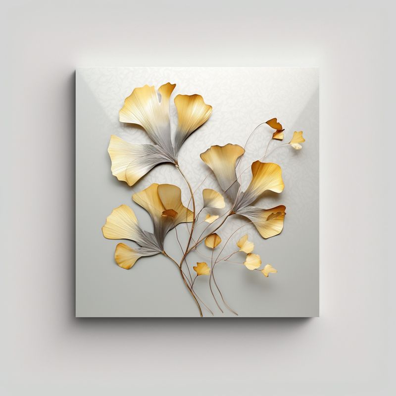 GENERICO - Ginkgo Hojas Metálicas Estilo Lienzo Arte 80x80 Cm