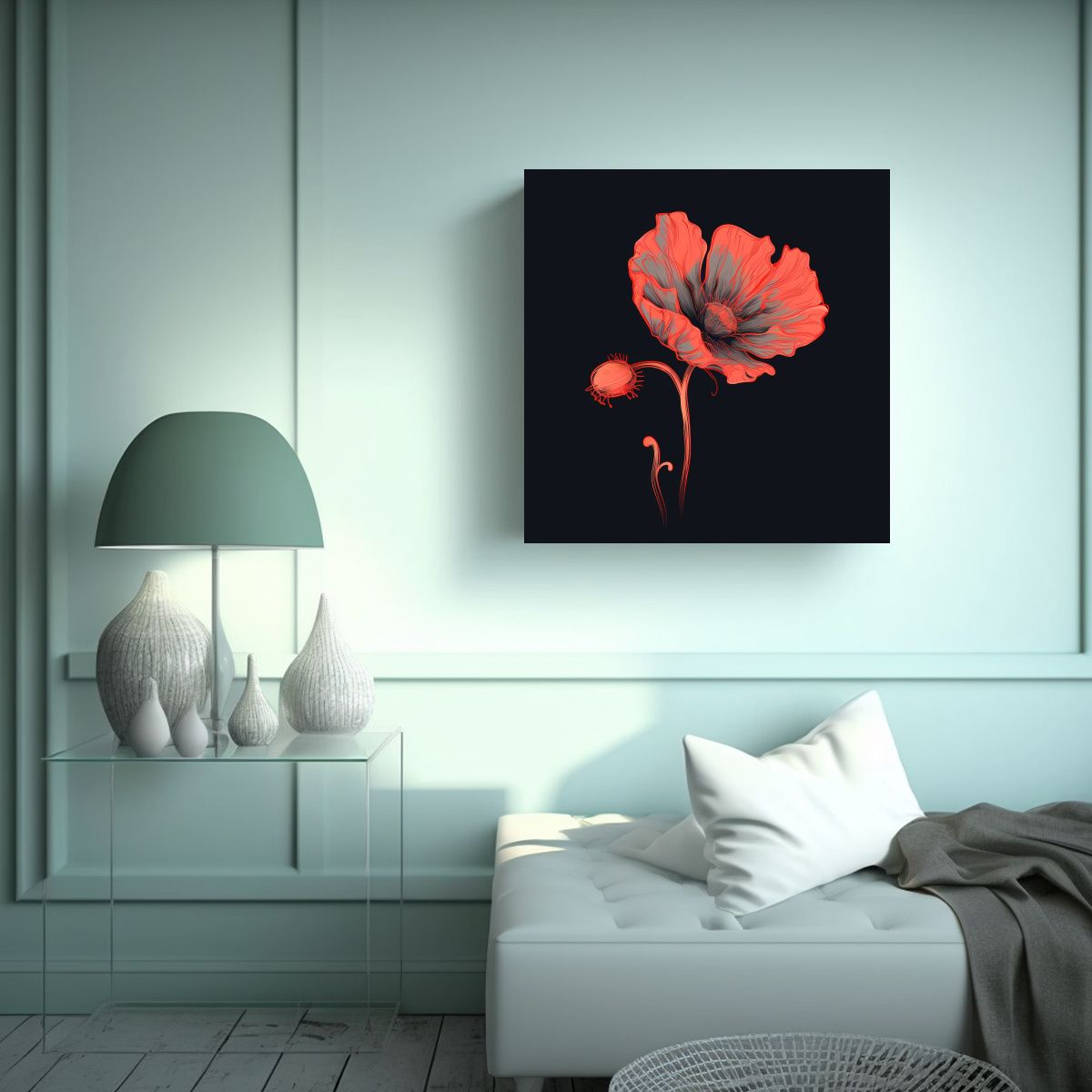 GENERICO - Poppy Vector Minimalista Composición Estilo 70x70 Cm