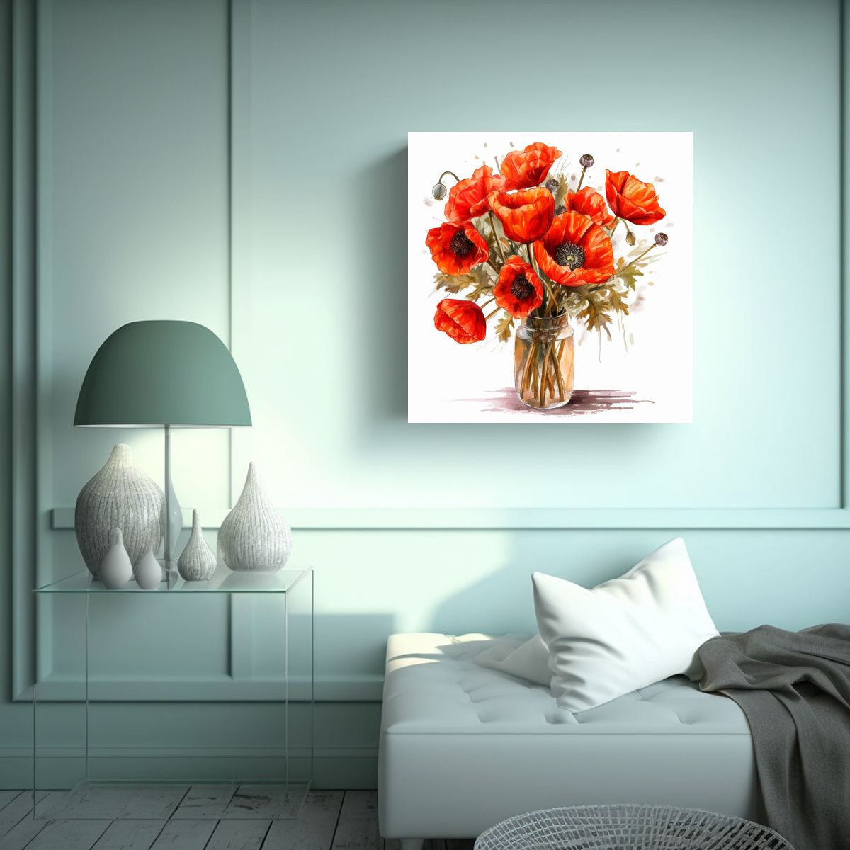 GENERICO - Pintura Decorativa Lienzo Poppy Bouquet Fondo 70x70 Cm