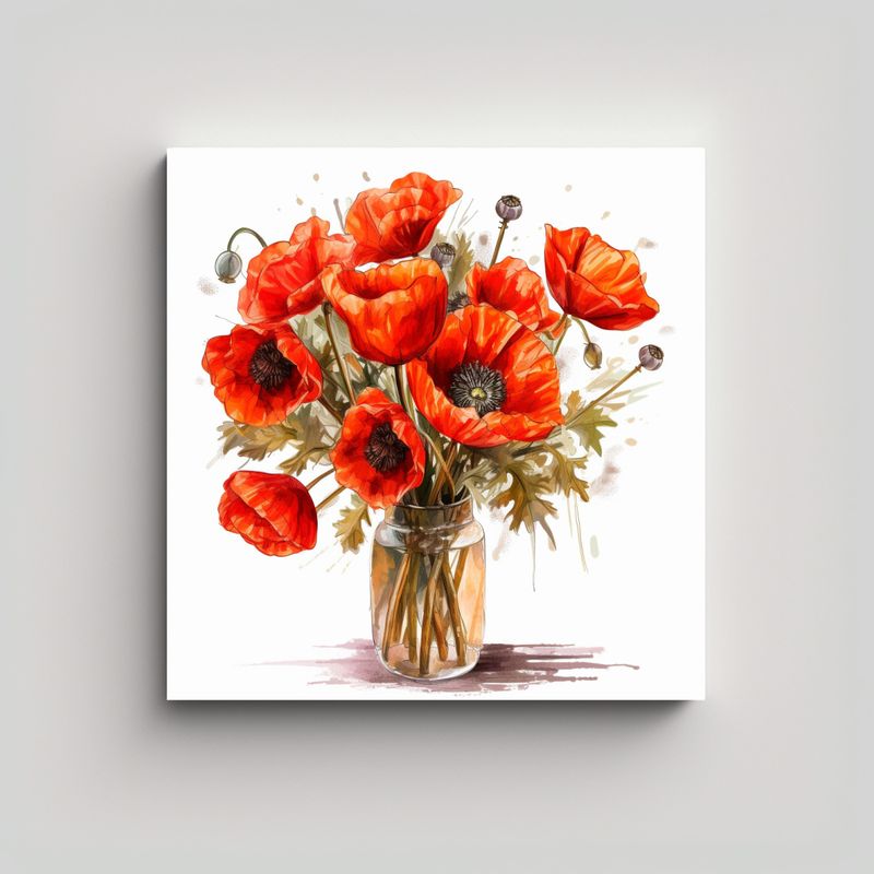 GENERICO - Pintura Decorativa Lienzo Poppy Bouquet Fondo 80x80 Cm
